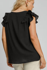 Umgee Full Size V-Neck Double Layered Ruffle Sleeve Blouse Plus Size OutfitFlow